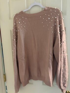 Pearl-Embellished Dusty Rose Women's Sweater
